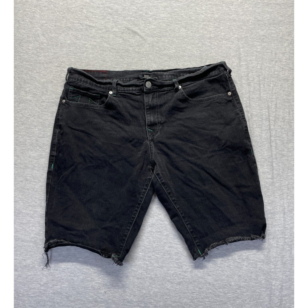 True Religion Jean Shorts Mens 38 Black Denim Ricky Relaxed Straight Fit Raw Hem